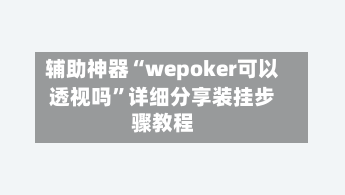 辅助神器“wepoker可以透视吗”详细分享装挂步骤教程-第3张图片